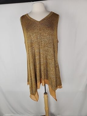 LOGO Lori Goldstein Space Dye Sweater Tank Top 2X Mustard Boho Lagenlook Pockets
